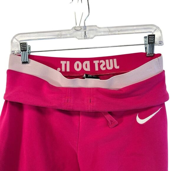 Nike foldover small cropped Sweatpants Pink Cotton Joggers White Swoosh - Picture 1 of 14